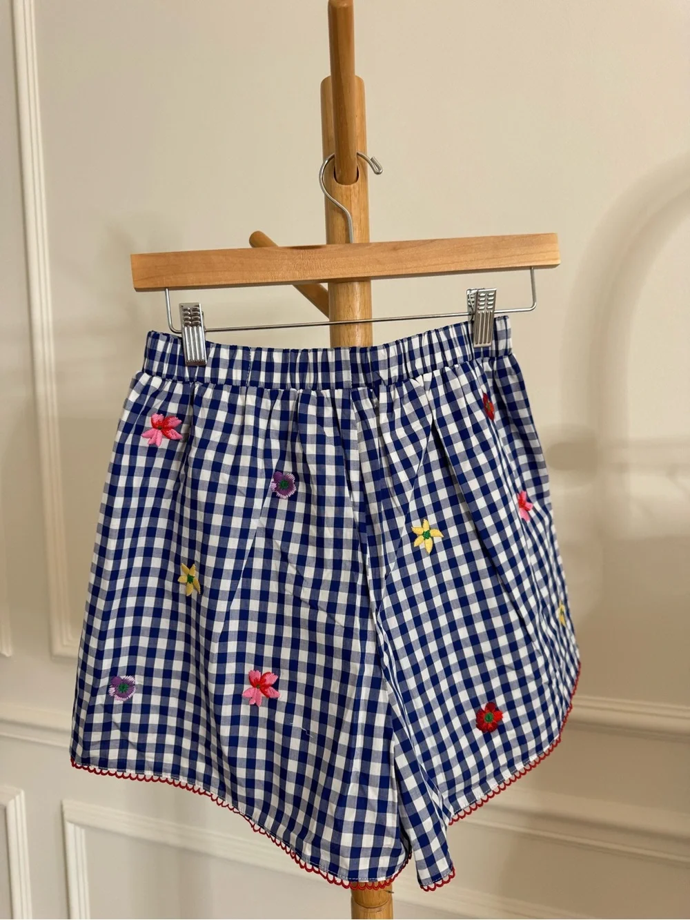 Avara Adela Blue Gingham Embroidered Shorts